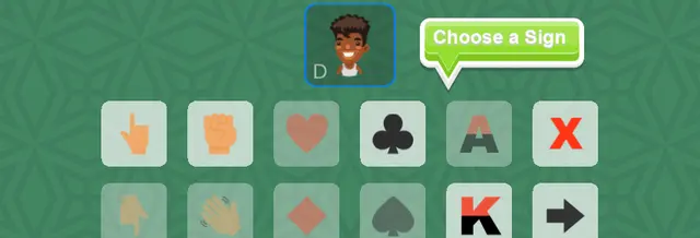 The partner sign buttons shown above the player's cards, with a 'Choose a Sign' bubble.